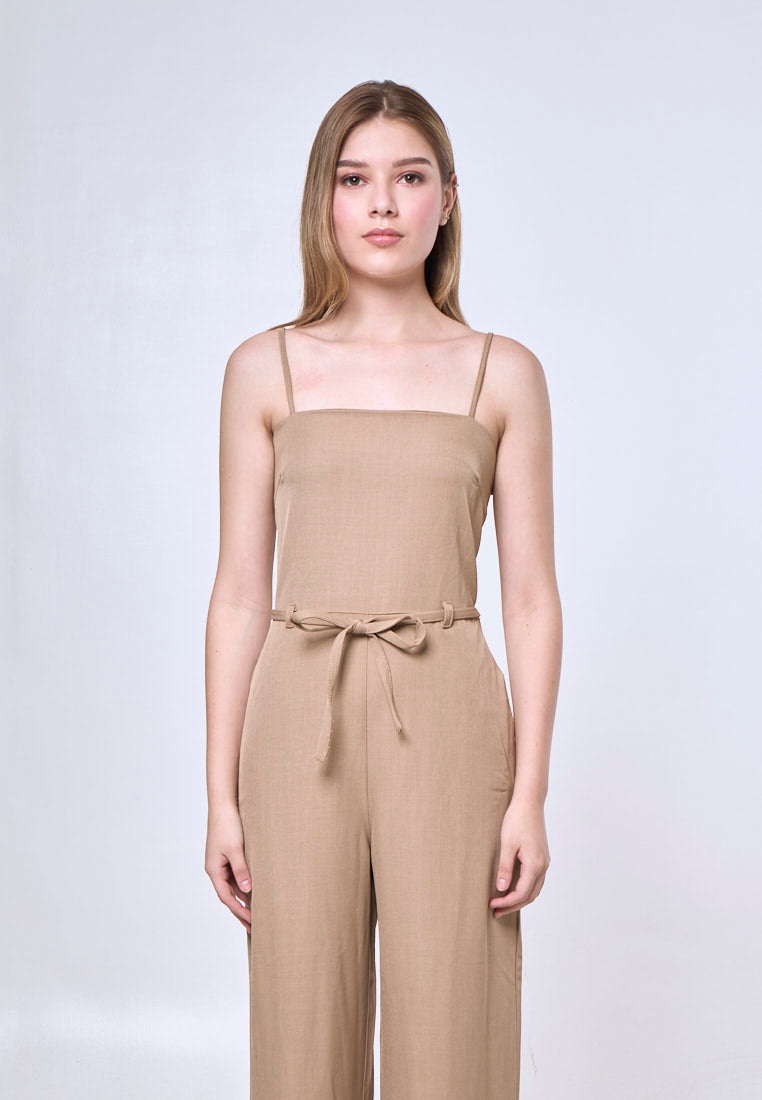 Mossimo Willow Mocha Square Neck Jumpsuit w/Tie For Women