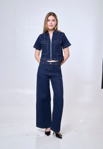 Mossimo Freyja Med Blue Classic Cropped Denim Top