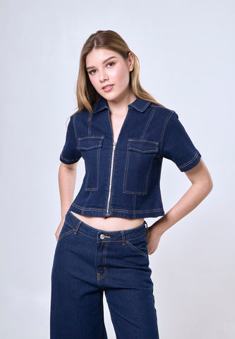 Mossimo Freyja Med Blue Classic Cropped Denim Top