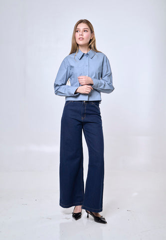 Mossimo Calista Powder Blue Classic Cropped Plain Polo