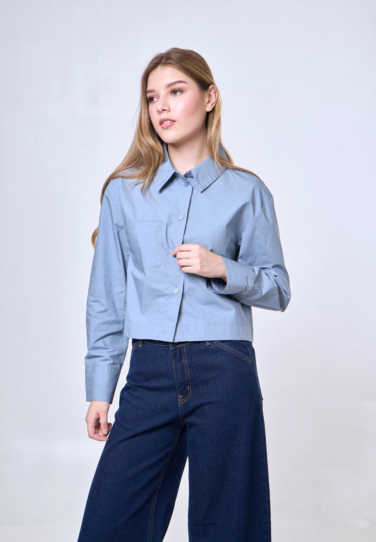 Mossimo Calista Powder Blue Classic Cropped Plain Polo
