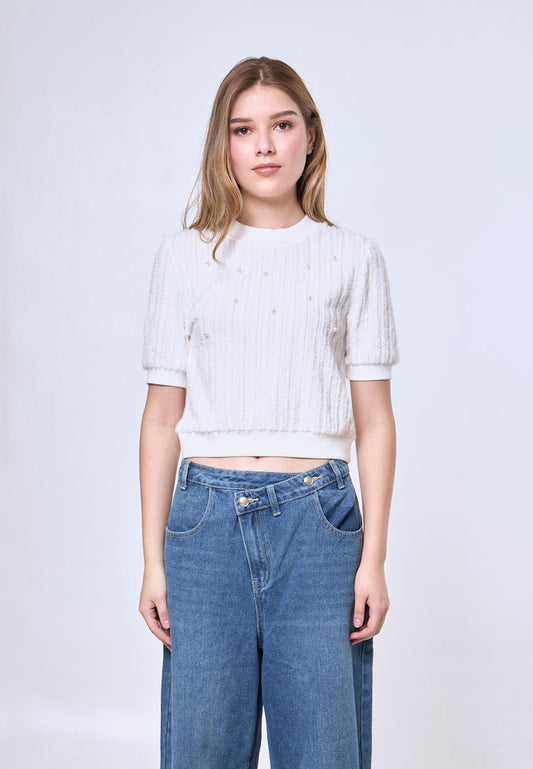 Mossimo Helen White Pearl Knitted Top