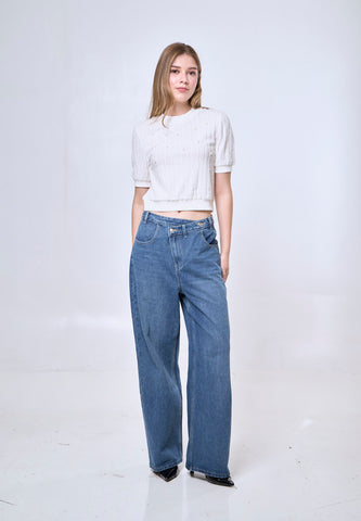 Mossimo Evelina Light Blue Straight Loose Mid Asymmetrical Jeans