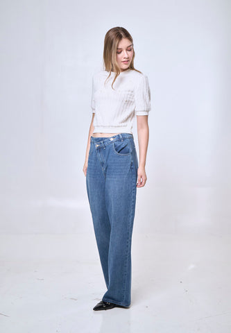 Mossimo Evelina Light Blue Straight Loose Mid Asymmetrical Jeans