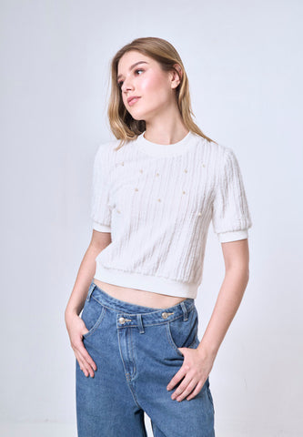Mossimo Helen White Pearl Knitted Top