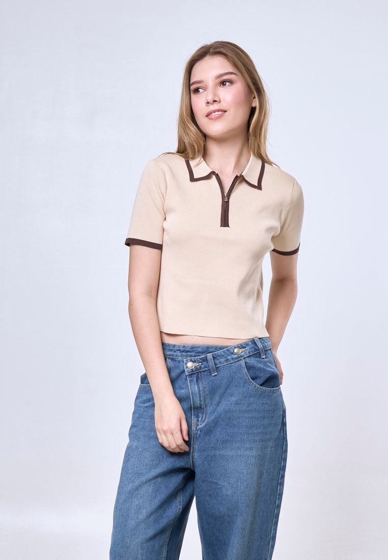 Mossimo Elizabeth Pale Khaki Knitted Zip Up Top Fashion For Women