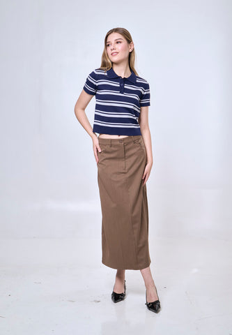 Mossimo Beatrix Navy White Striped Collar Polo