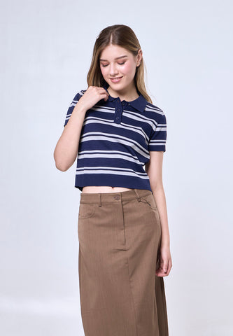 Mossimo Beatrix Navy White Striped Collar Polo