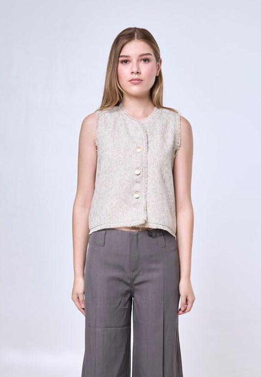Mossimo Edselyn Cream Classic Cropped Tweed Top