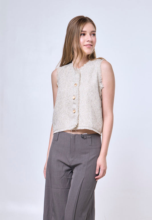 Mossimo Edselyn Cream Classic Cropped Tweed Top