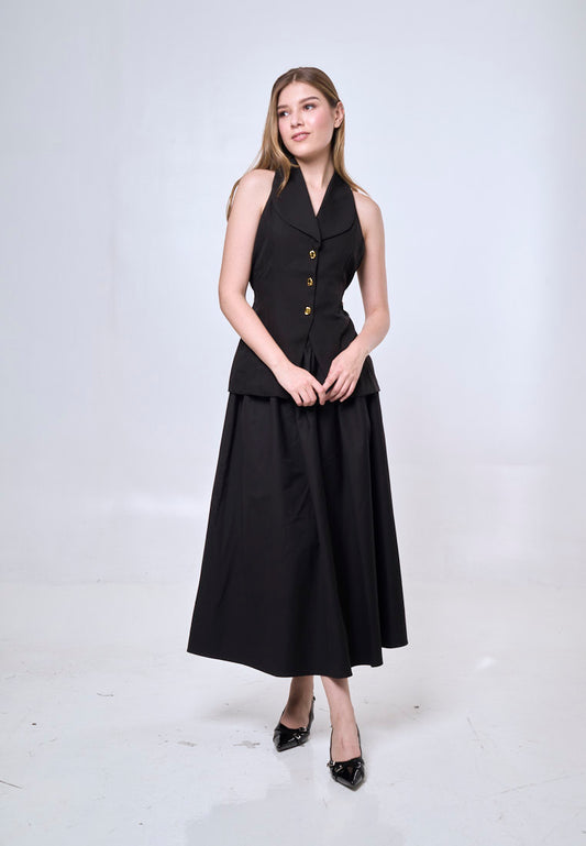 Mossimo Black Shirred Flowy Midi Skirt For Women