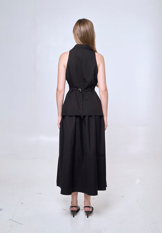 Mossimo Black Shirred Flowy Midi Skirt For Women