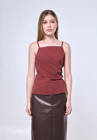 Mossimo Esmae Wine Red Vintage Fit Pleated Drape Top