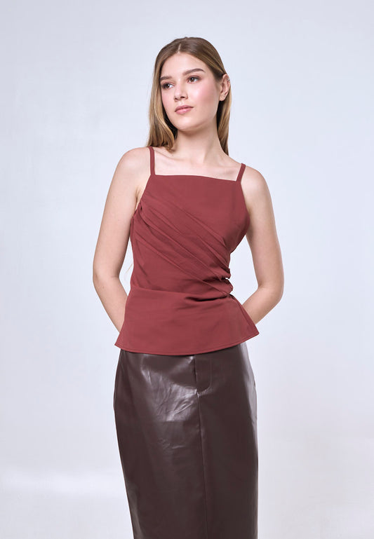 Mossimo Esmae Wine Red Vintage Fit Pleated Drape Top