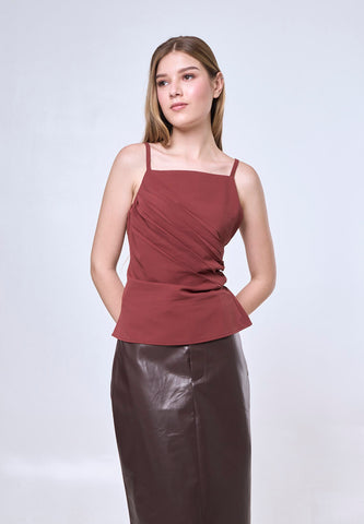 Mossimo Esmae Wine Red Vintage Fit Pleated Drape Top