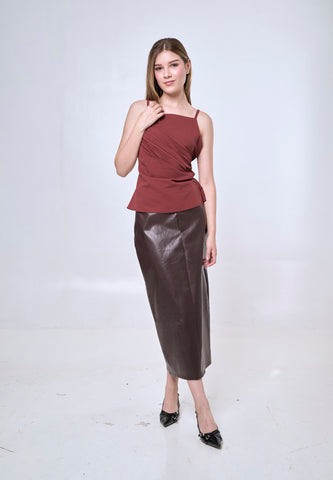 Mossimo Esmae Wine Red Vintage Fit Pleated Drape Top