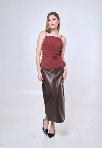 Mossimo Esmae Wine Red Vintage Fit Pleated Drape Top