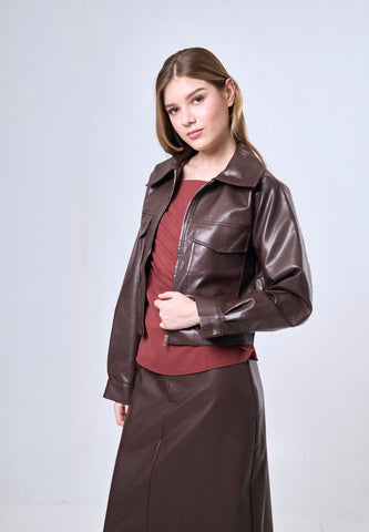 Mossimo Leonora Choco Leather Cropped Jacket