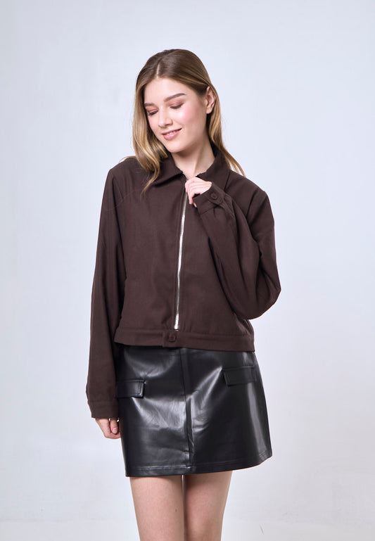 Mossimo Sherika Choco Brown Tailored Fit Cropped Jacket