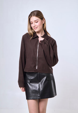 Mossimo Sherika Choco Brown Tailored Fit Cropped Jacket