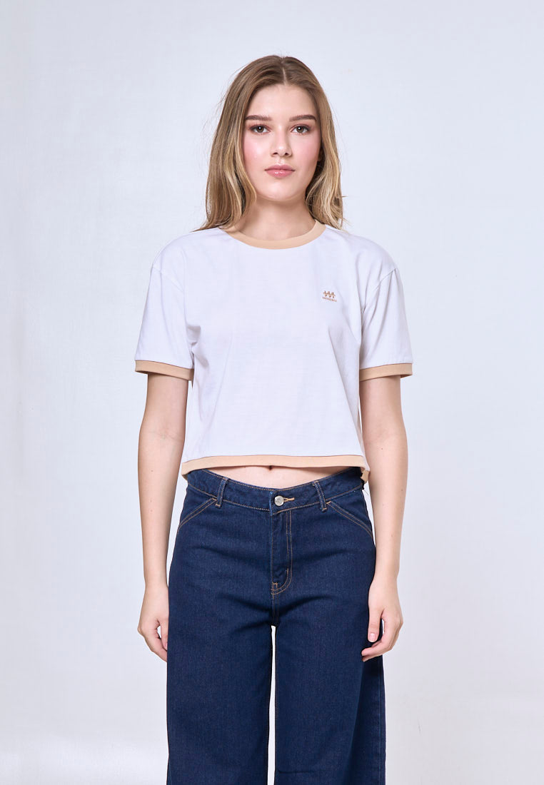 Mossimo Laura White Ringer Modern Cropped Fit Tee