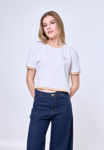 Mossimo Laura White Ringer Modern Cropped Fit Tee