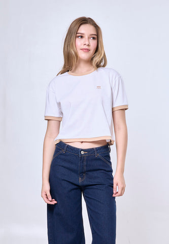 Mossimo Laura White Ringer Modern Cropped Fit Tee