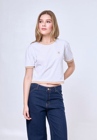 Mossimo Laura White Ringer Modern Cropped Fit Tee
