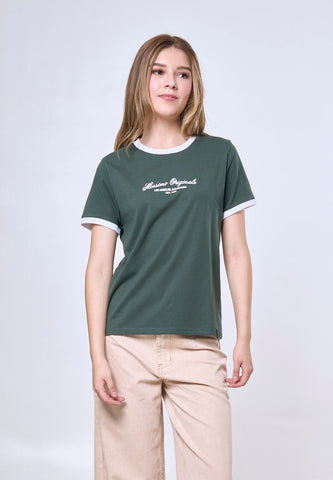 Mossimo Audrina Dark Green Ringer Classic Fit Tee