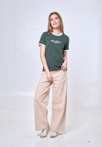 Mossimo Audrina Dark Green Ringer Classic Fit Tee