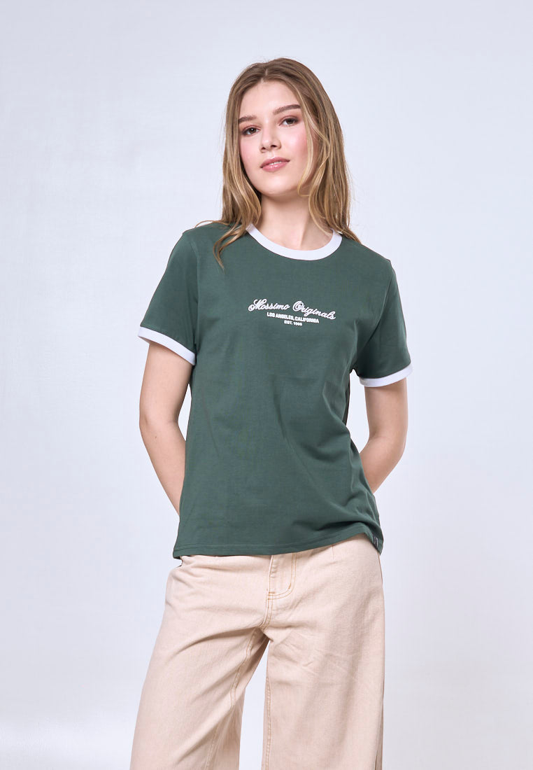 Mossimo Audrina Dark Green Ringer Classic Fit Tee