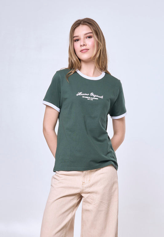 Mossimo Audrina Dark Green Ringer Classic Fit Tee