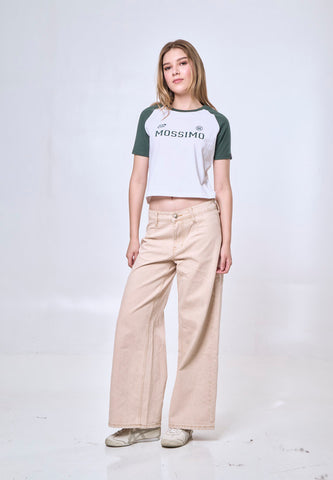 Mossimo Alara White Green Raglan Classic Cropped Fit Tee