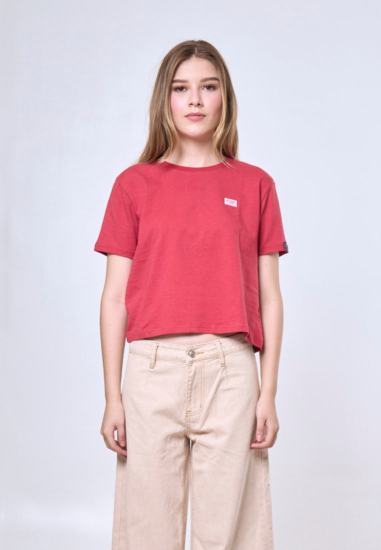 Mossimo Alette White Red Pinstripe Classic Cropped Fit Tee