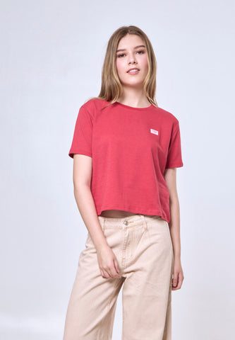 Mossimo Alette White Red Pinstripe Classic Cropped Fit Tee