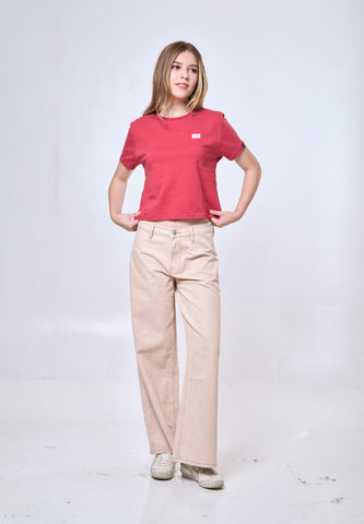 Mossimo Alette White Red Pinstripe Classic Cropped Fit Tee