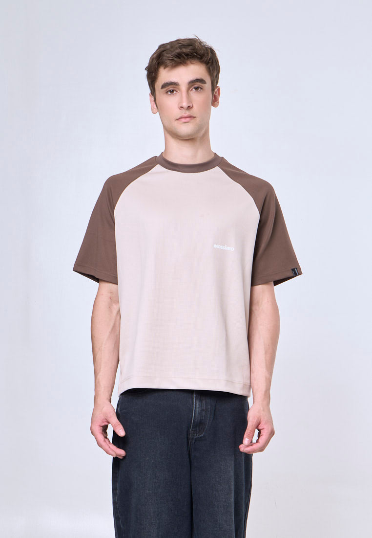 Mossimo Beige Raglan Boxy Fit Tee Premium Round Neck For Men