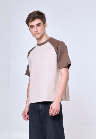 Mossimo Beige Raglan Boxy Fit Tee Premium Round Neck For Men