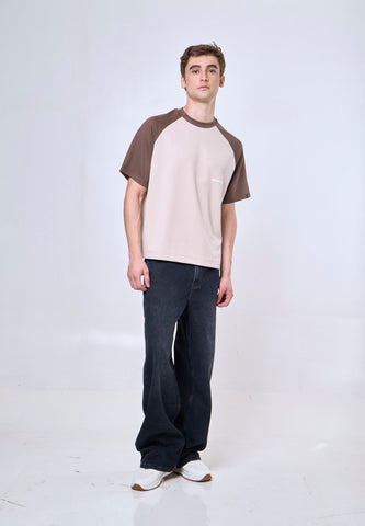 Mossimo Beige Raglan Boxy Fit Tee Premium Round Neck For Men