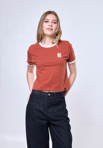 Mossimo Felicity Rust Ringer Classic Cropped Fit Tee
