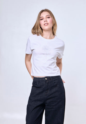 Mossimo Leonie White Classic Cropped Fit Tee