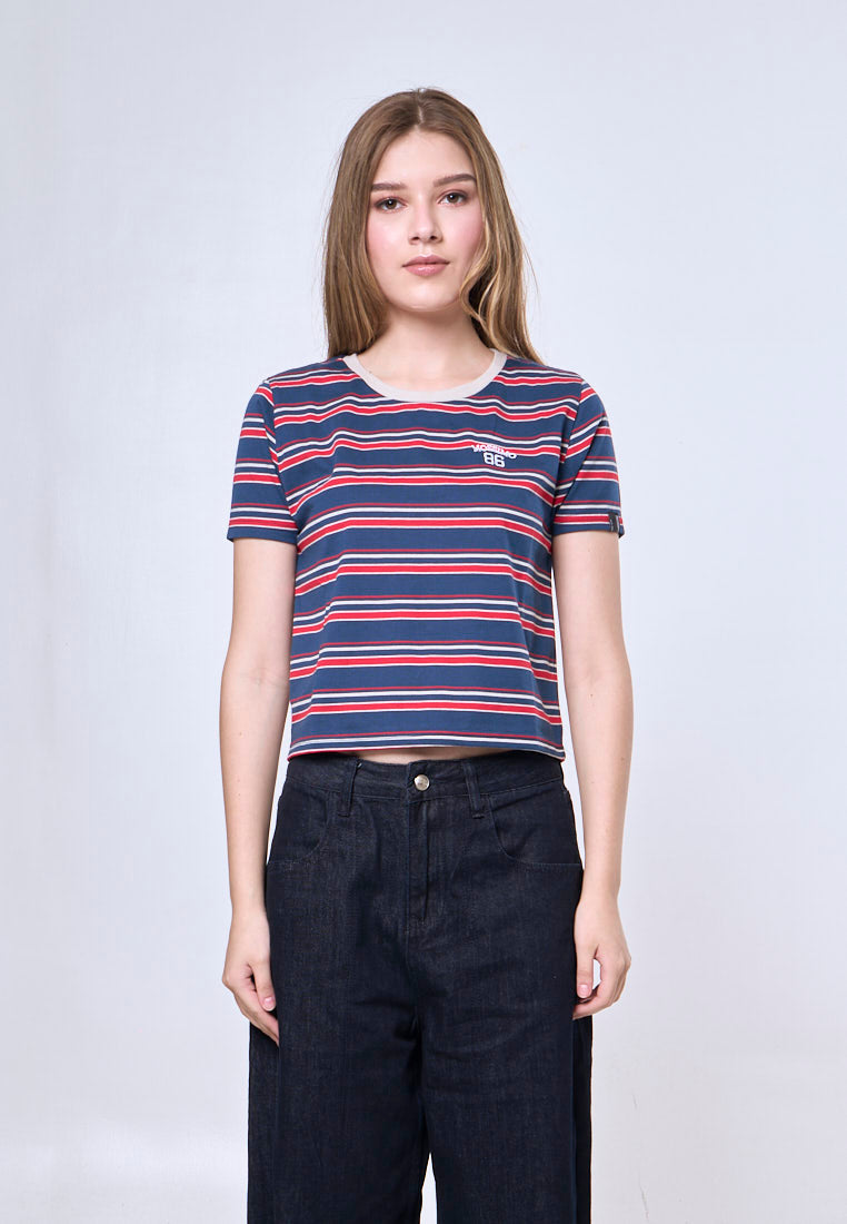 Mossimo Maris Stripes Blue Classic Cropped Fit Tee
