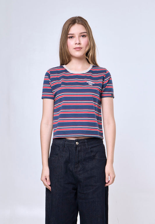 Mossimo Maris Stripes Blue Classic Cropped Fit Tee