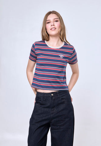 Mossimo Maris Stripes Blue Classic Cropped Fit Tee
