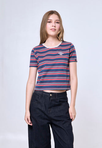 Mossimo Maris Stripes Blue Classic Cropped Fit Tee