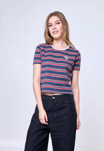 Mossimo Maris Stripes Blue Classic Cropped Fit Tee