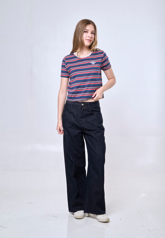 Mossimo Maris Stripes Blue Classic Cropped Fit Tee