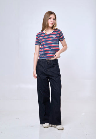 Mossimo Maris Stripes Blue Classic Cropped Fit Tee