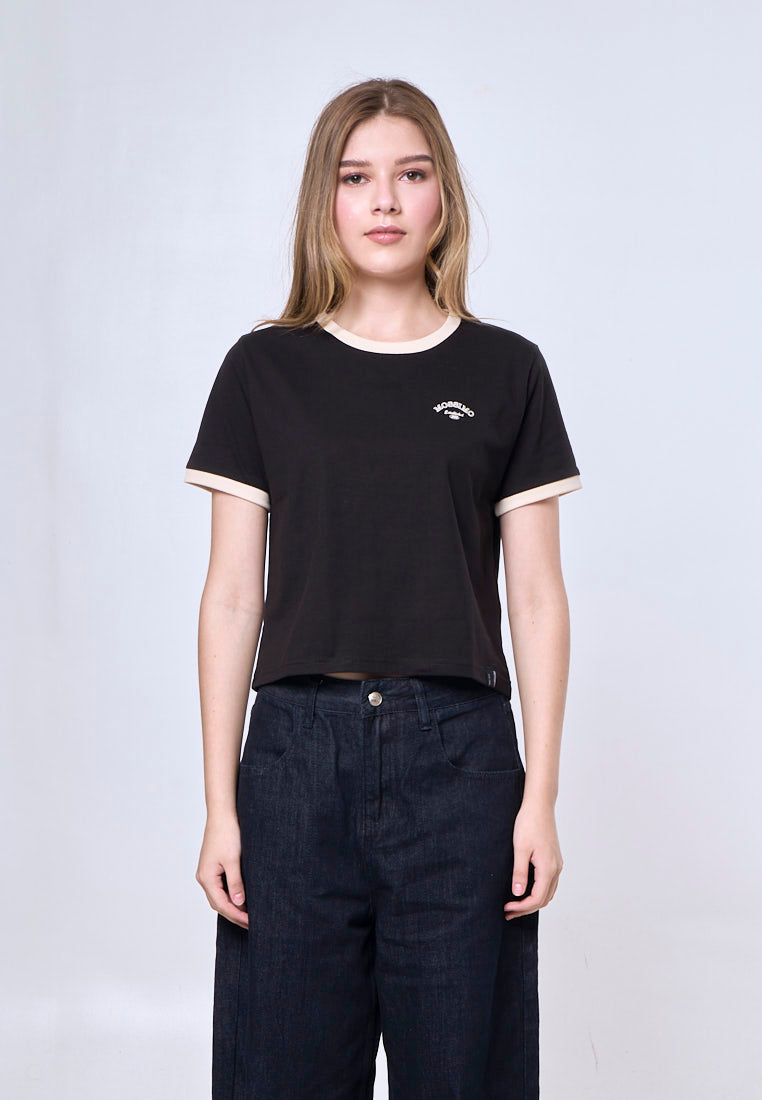 Mossimo Carina Black Ringer Classic Cropped Fit Tee