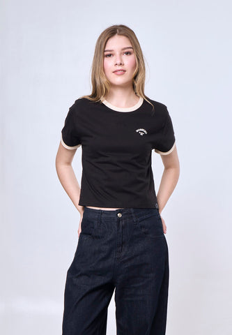 Mossimo Carina Black Ringer Classic Cropped Fit Tee